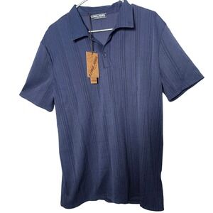 PJ Paul Jones Ribbed Knit Polo Shirt Men M Navy Retro Mod Short Sleeve NWT